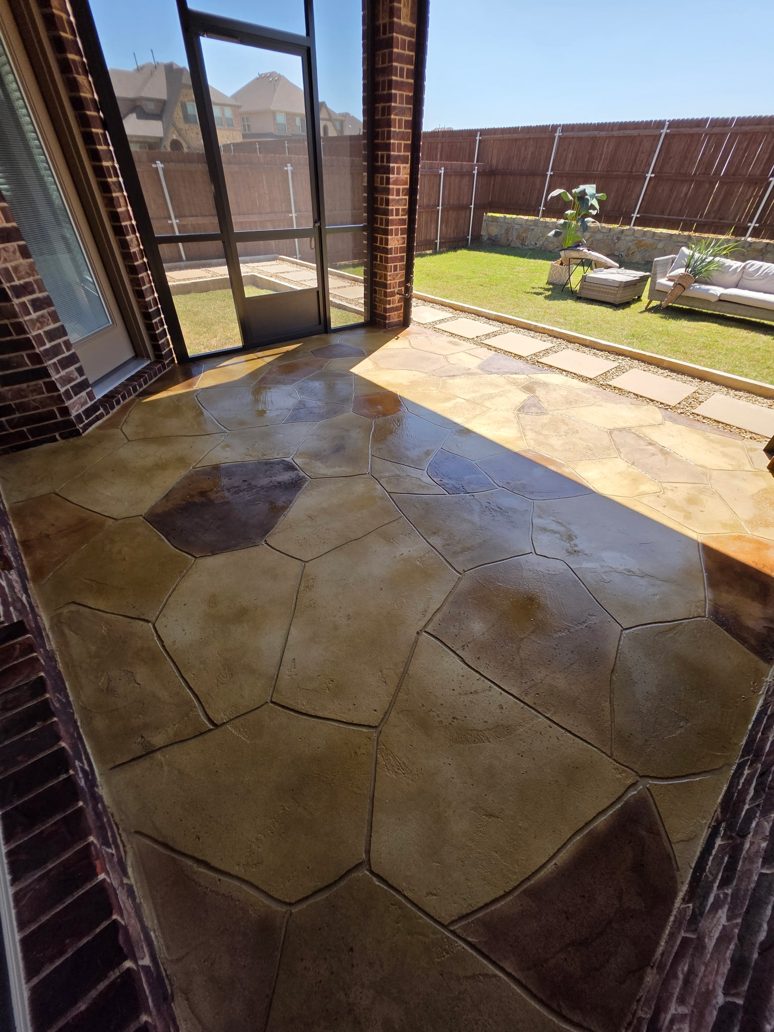 Stamped concrete patio after cleaning